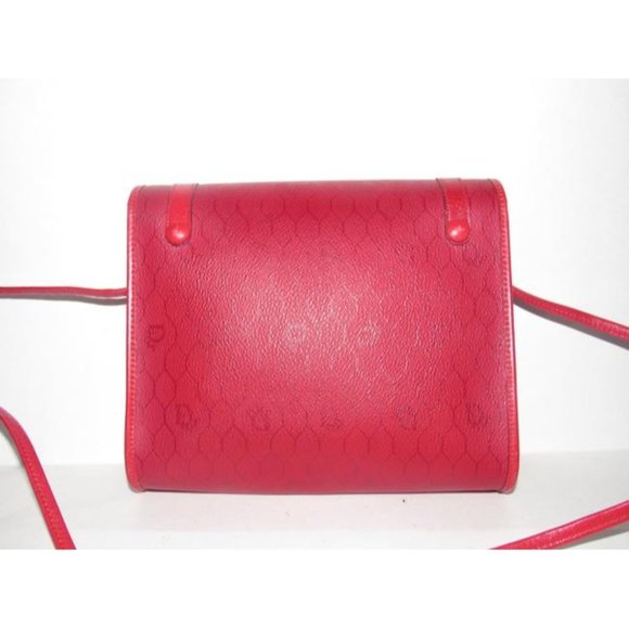 Dior Vintage Red Honeycomb Print Crossbody 2-Way Coated Canvas And Red Leather - Picture 2 of 12